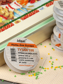 Нить для бисера IDEAL, Tytan100, 100м белая уп.10шт(кат)